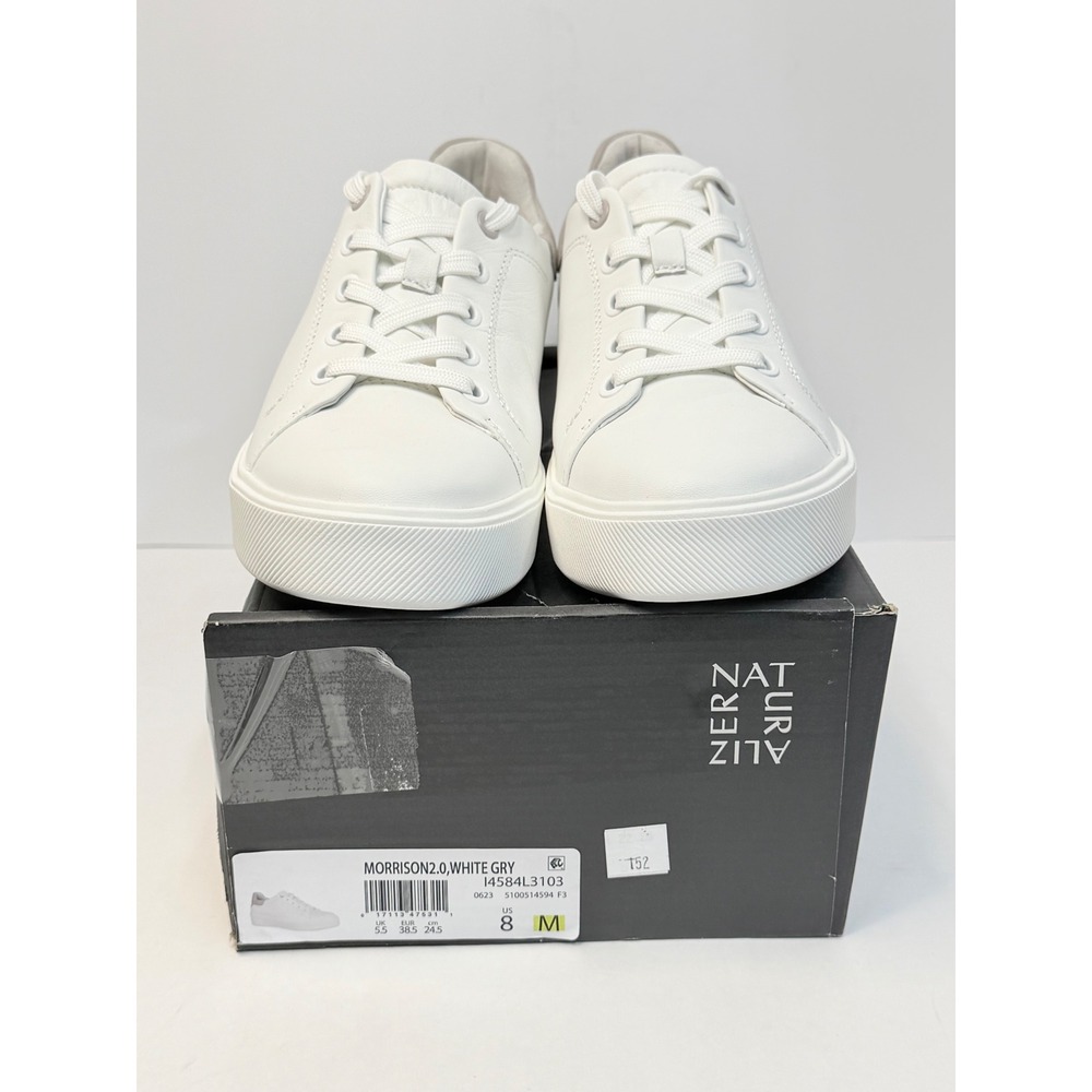 Naturalizer Morrison 2.0 Lace Up Leather Sneakers White/Grey Size 8M NWT/BOX